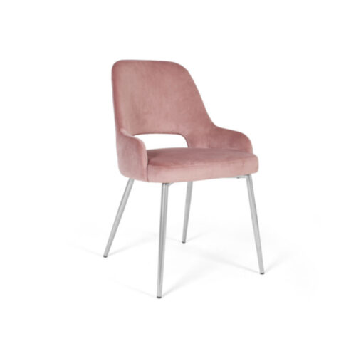 Scaun Mobiladalin Clark Velur roz pudrat picior metal argintiu crom nichel